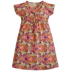 Magazine Dress Women's Medium 100% Silk Paisley Green Pink Orange Boho Empire
